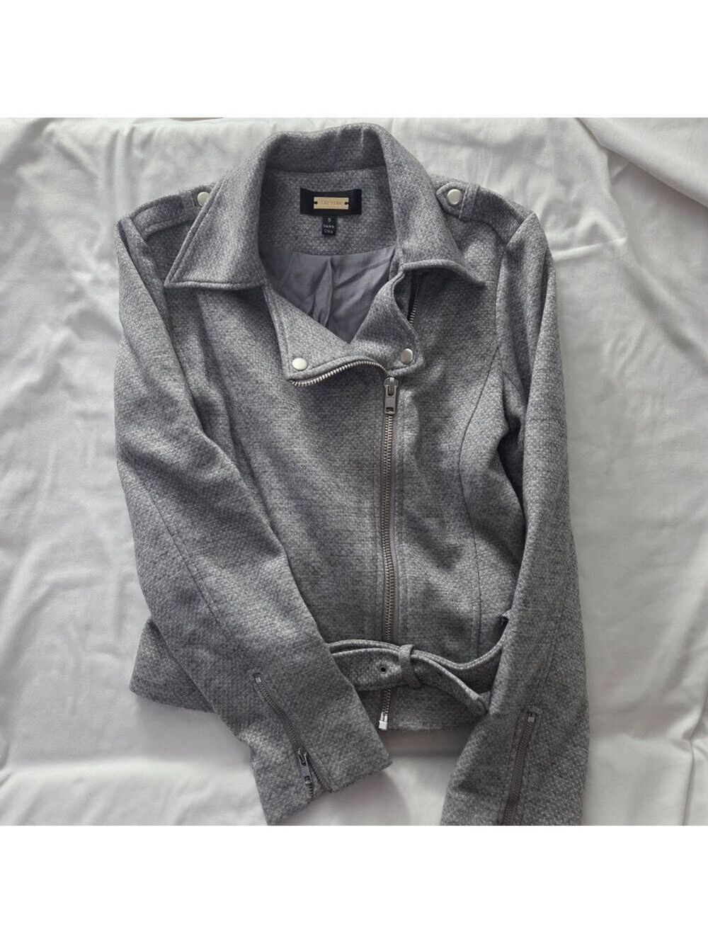 Greylin Grey Boucle Knit Moto Jacket S
